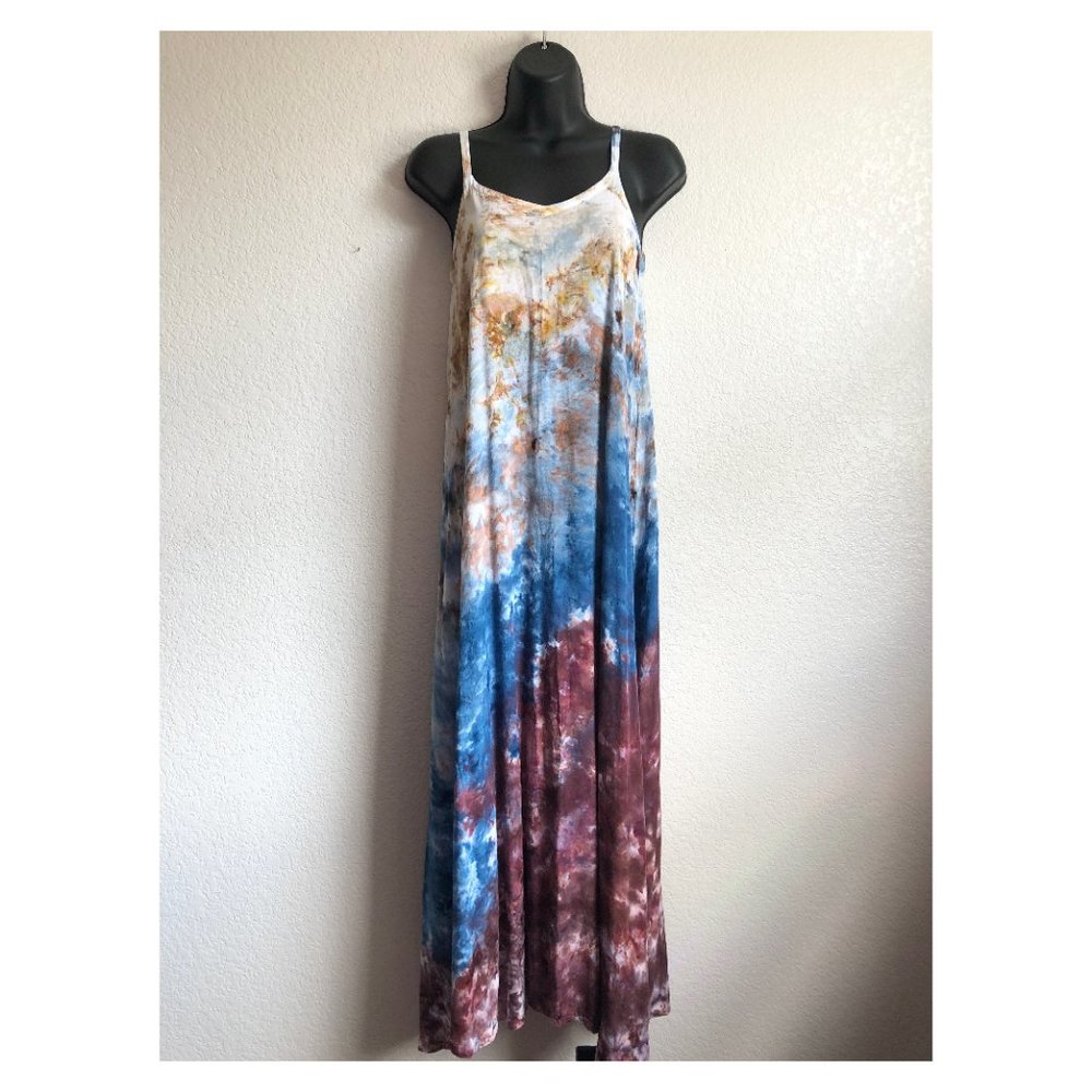 Hand dyed strappy maxi dress, size XS, one of a kind fall style
